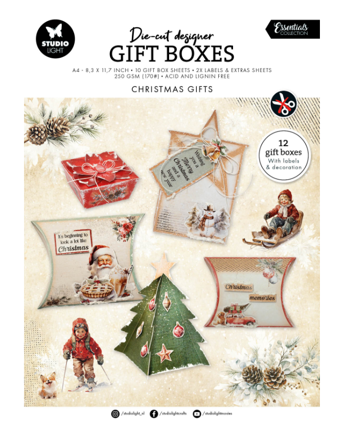 Christmas Gift Box Die-Cuts, 12 boxes